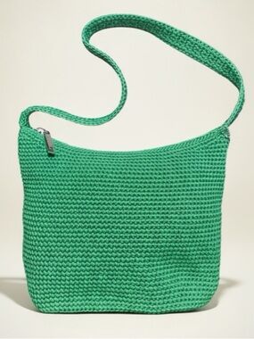 THE SAK Hobo Shoulder Bag Crochet Emerald Green with Silver Tone Hardware NWOT